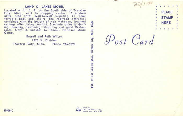 Land O Lakes Motel - Vintage Postcard